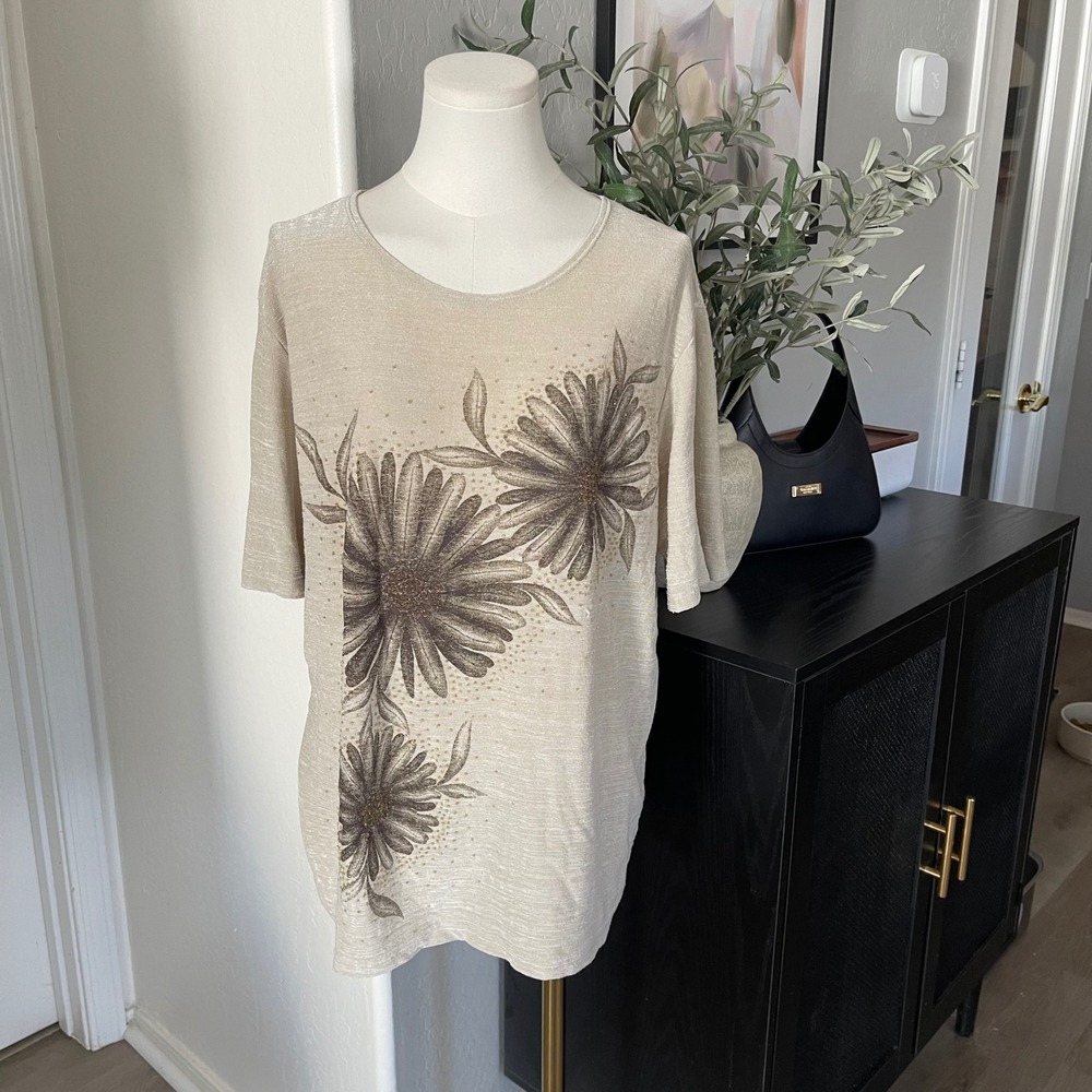 Orange USA Floral Top Womens Champagne Gold Excellent Y2K Fairycore Sunflower